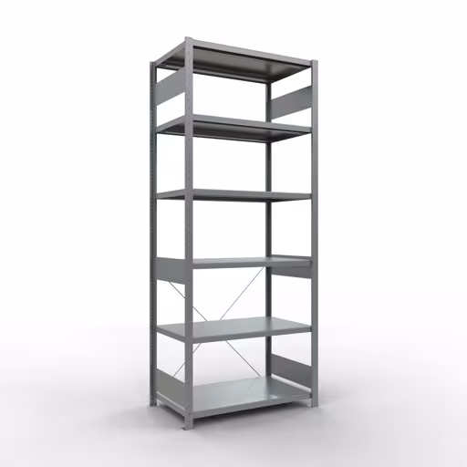 Grundregal, Fachbodenregal Stecksystem MULTIplus330, 2500 x 1000 x 600 mm (HxBxT), 6 Fachböden, Kreuzstrebe, verzinkt aus der Kategorie Grundregal mit der Artikelnummer 13961