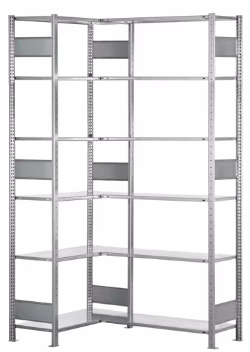 Eckregal (Felder A + B) 2500 x 1000 x 400, 2x6 Fachböden, Längenriegel, verzinkt aus der Kategorie Eckregale mit der Artikelnummer 12741-ECK