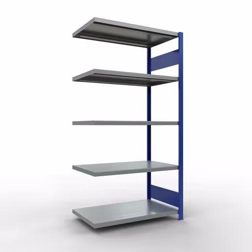Anbauregal, Fachbodenregal Stecksystem MULTIplus250, 2000 x 1000 x 600 mm (HxBxT), 5 Fachböden, Längenriegel, RAL 5010 enzianblau/verzinkt aus der Kategorie Anbauregal mit der Artikelnummer 12965-LR-B