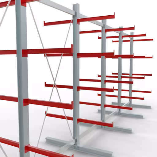 Produktbild Nr 11 des Artikels K 6000 Komplettregal, doppelseitig, 3000 x 2x 7500 x 2x 750 mm, RAL 7001 / RAL 3000, 5 Lagerebenen Abbildung Nr 11 des Artikels K 6000 Komplettregal, doppelseitig, 3000 x 2x 7500 x 2x 750 mm, RAL 7001 / RAL 3000, 5 Lagerebenen aus der Produktgruppe Kragarmregale von der Marke Schulte Lagertechnik