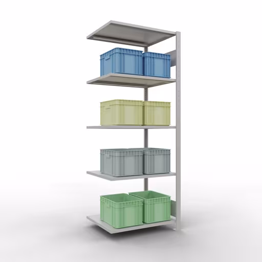 Anbauregal, Fachbodenregal Stecksystem MULTIplus150, 2000 x 750 x 600 mm (HxBxT), 5 Fachböden, Längenriegel, RAL 7035 lichtgrau von der Marke Schulte Lagertechnik aus der Produktreihe Stecksystem