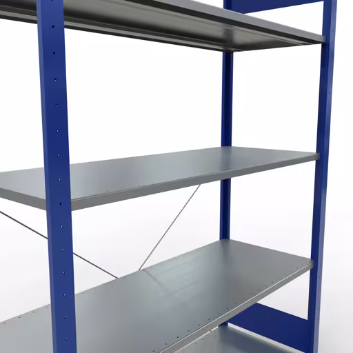 Grundregal, Fachbodenregal Stecksystem MULTIplus150, 2000 x 1300 x 500 mm (HxBxT), 5 Fachböden, Kreuzstrebe, RAL 5010 enzianblau/verzinkt von Schulte Lagertechnik mit der Artikelnr. 12750-130-B