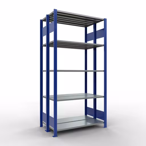 Grundregal, Doppelregal, Fachbodenregal Stecksystem MULTIplus150, 2000 x 1000 x (2x300) mm (HxBxT), 2x5 Fachböden, Längenriegel, RAL 5010 enzianblau aus der Kategorie Doppelregale mit der Artikelnummer 33130-B