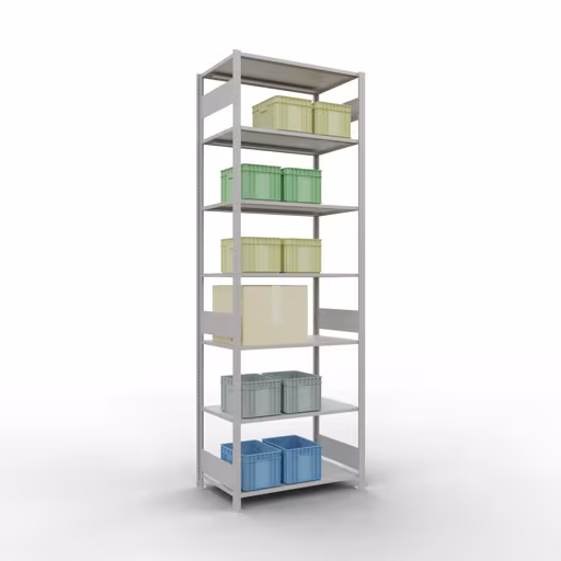 Produktbild Nr 12 des Artikels Grundregal, Fachbodenregal Stecksystem MULTIplus85, 3000 x 1000 x 600 mm (HxBxT), 7 Fachböden, Längenriegel, RAL 7035 lichtgrau Abbildung Nr 12 des Artikels Grundregal, Fachbodenregal Stecksystem MULTIplus85, 3000 x 1000 x 600 mm (HxBxT), 7 Fachböden, Längenriegel, RAL 7035 lichtgrau aus der Produktgruppe Stecksystem von der Marke Schulte Lagertechnik