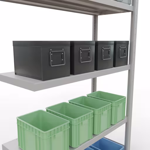 Produktbild Nr 12 des Artikels Anbauregal, Fachbodenregal Stecksystem MULTIplus250, 2000 x 1000 x 400 mm (HxBxT), 5 Fachböden, Längenriegel, RAL 7035 lichtgrau Abbildung Nr 12 des Artikels Anbauregal, Fachbodenregal Stecksystem MULTIplus250, 2000 x 1000 x 400 mm (HxBxT), 5 Fachböden, Längenriegel, RAL 7035 lichtgrau aus der Produktgruppe Stecksystem von der Marke Schulte Lagertechnik