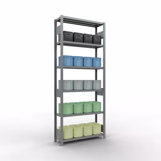 Abbildung Nr 12 des Artikels Grundregal, Fachbodenregal Stecksystem MULTIplus330, 2500 x 1000 x 300 mm (HxBxT), 6 Fachböden, Längenriegel, verzinkt aus der Produktgruppe Stecksystem von der Marke Schulte Lagertechnik