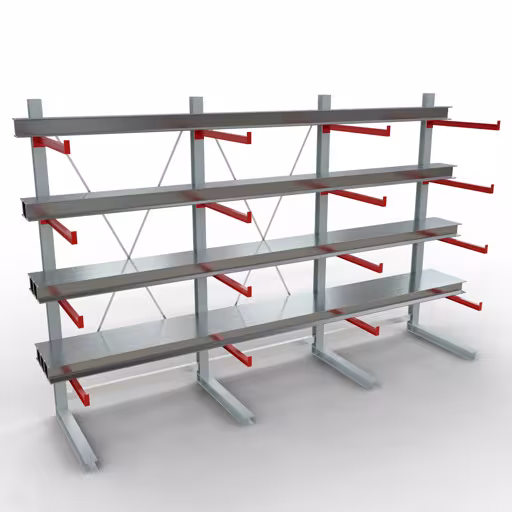 Produktbild Nr 11 des Artikels K 6000 Komplettregal, einseitig, 3000 x 4500 x 1000 mm, RAL 7001 / RAL 3000, 5 Lagerebenen Abbildung Nr 11 des Artikels K 6000 Komplettregal, einseitig, 3000 x 4500 x 1000 mm, RAL 7001 / RAL 3000, 5 Lagerebenen aus der Produktgruppe Kragarmregale von der Marke Schulte Lagertechnik