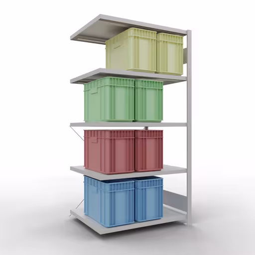 Zusatzbild des Artikels Anbauregal, Fachbodenregal Stecksystem MULTIplus250, 2000 x 1000 x 800 mm (HxBxT), 5 Fachböden, Kreuzstrebe, RAL 7035 lichtgrau aus Anbauregal