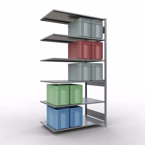 Zusatzbild des Artikels Anbauregal, Fachbodenregal Stecksystem MULTIplus150, 2500 x 1300 x 800 mm (HxBxT), 6 Fachböden, Längenriegel, verzinkt Zusatzbild des Artikels Anbauregal, Fachbodenregal Stecksystem MULTIplus150, 2500 x 1300 x 800 mm (HxBxT), 6 Fachböden, Längenriegel, verzinkt aus Anbauregal