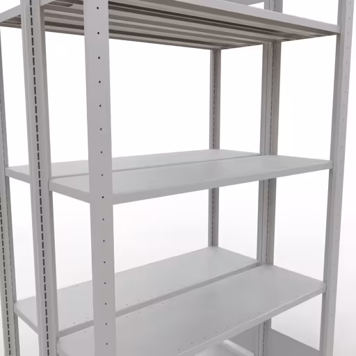 Andere Ansicht des Artikels Grundregal, Doppelregal, Fachbodenregal Stecksystem MULTIplus150, 2000 x 1000 x (2x300) mm (HxBxT), 2x5 Fachböden, Längenriegel, RAL 7035 lichtgrau aus der Kategorie Fachbodenregale