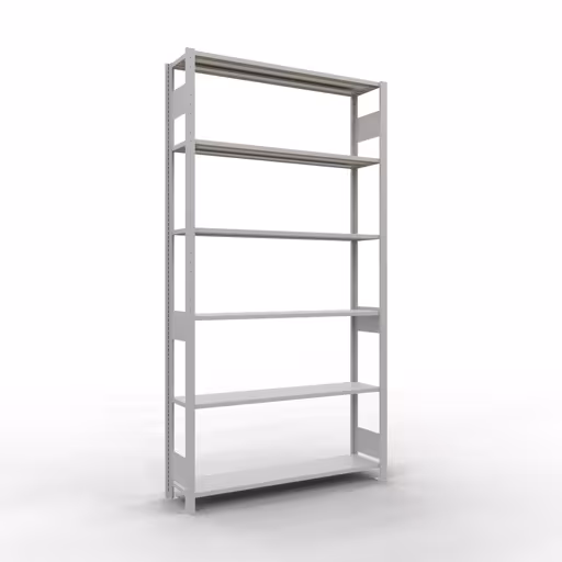 Grundregal, Fachbodenregal Stecksystem MULTIplus150, 2500 x 1300 x 300 mm (HxBxT), 6 Fachböden, Längenriegel, RAL 7035 lichtgrau aus der Kategorie Grundregal mit der Artikelnummer 32631-130-LR