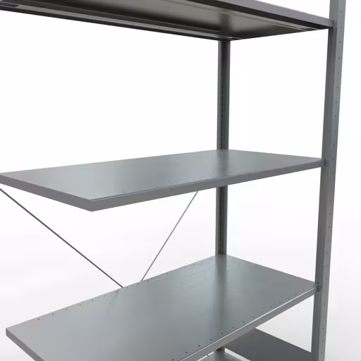 Produktbild Nr.6 des Artikels Anbauregal, Fachbodenregal Stecksystem MULTIplus150, 2000 x 1000 x 500 mm (HxBxT), 5 Fachböden, Kreuzstrebe, verzinkt - Expressline aus der Produktreihe Stecksystem von der Marke Schulte Lagertechnik