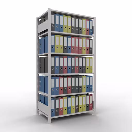 Grundregal, Büro-Fachbodenregal Stecksystem MULTIplus150, 2000 x 1000 x 600 mm (HxBxT), 6 Fachböden, Längenriegel, mit Mittelanschlag, lichtgrau aus der Kategorie Stecksystem mit der GTIN 4004514219664 Grundregal, Büro-Fachbodenregal Stecksystem MULTIplus150, 2000 x 1000 x 600 mm (HxBxT), 6 Fachböden, Längenriegel, mit Mittelanschlag, lichtgrau von der Marke Schulte Lagertechnik aus der Produktreihe Büroregale