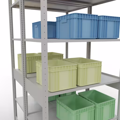 Produktbild Nr.15 des Artikels Grundregal, Doppelregal, Fachbodenregal Stecksystem MULTIplus150, 2500 x 1000 x (2x600) mm (HxBxT), 2x6 Fachböden, Kreuzstrebe, RAL 7035 lichtgrau aus der Produktreihe Fachbodenregale von der Marke Schulte Lagertechnik