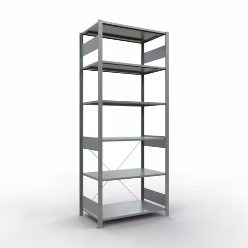 Grundregal, Fachbodenregal Stecksystem MULTIplus85, 2500 x 1000 x 600 mm (HxBxT), 6 Fachböden, Kreuzstrebe, verzinkt aus der Kategorie Grundregal mit der Artikelnummer 13161