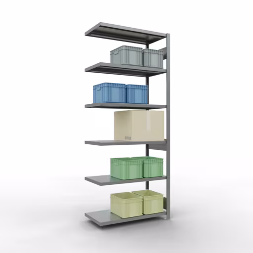 Abbildung Nr 14 des Artikels Anbauregal, Fachbodenregal Stecksystem MULTIplus250, 2500 x 1000 x 500 mm (HxBxT), 6 Fachböden, Längenriegel, verzinkt aus der Produktgruppe Stecksystem von der Marke Schulte Lagertechnik