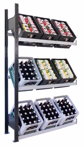Abbildung Nr 8 des Artikels Anbauregal, Getränkekistenregal 1800 x 1000 x 300 mm (HxBxT), schwarz/silber, 3 Ebenen für 9 Getränkekisten aus der Produktgruppe Fachbodenregale von der Marke Schulte Lagertechnik