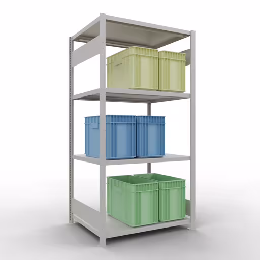 Grundregal, Fachbodenregal Stecksystem MULTIplus330, 2000 x 1000 x 800 mm (HxBxT), 5 Fachböden, Längenriegel, RAL 7035 lichtgrau von Schulte Lagertechnik mit der Artikelnr. 33880-LR