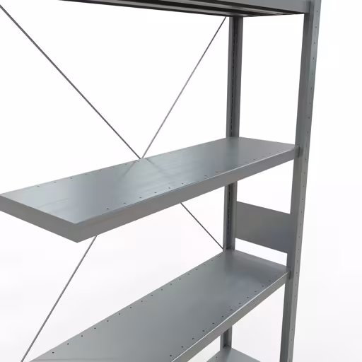 Produktbild Nr.15 des Artikels Anbauregal, Fachbodenregal Stecksystem MULTIplus250, 3000 x 1000 x 300 mm (HxBxT), 7 Fachböden, Kreuzstrebe, verzinkt aus der Produktreihe Stecksystem von der Marke Schulte Lagertechnik