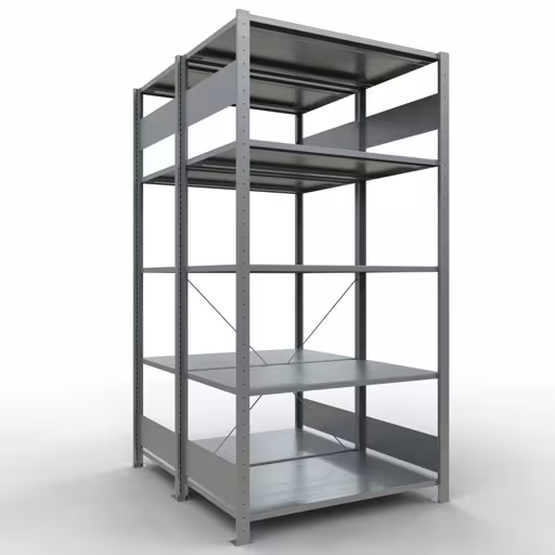 Grundregal, Doppelregal, Fachbodenregal Stecksystem MULTIplus150, 2000 x 1000 x (2x600) mm (HxBxT), 2x5 Fachböden, Kreuzstrebe, verzinkt aus der Kategorie Doppelregale mit der Artikelnummer 13760