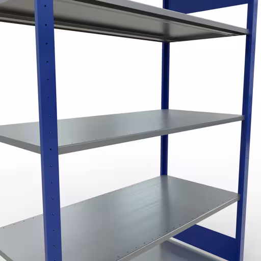 Zusatzbild des Artikels Grundregal, Fachbodenregal Stecksystem MULTIplus150, 2000 x 1300 x 600 mm (HxBxT), 5 Fachböden, Längenriegel, RAL 5010 enzianblau/verzinkt aus Grundregal