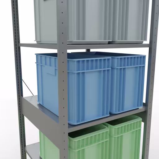 Grundregal, Fachbodenregal Stecksystem MULTIplus150, 2500 x 750 x 800 mm (HxBxT), 6 Fachböden, Kreuzstrebe, verzinkt mit der GTIN 4004514237620 Grundregal, Fachbodenregal Stecksystem MULTIplus150, 2500 x 750 x 800 mm (HxBxT), 6 Fachböden, Kreuzstrebe, verzinkt von Schulte Lagertechnik mit der Artikelnr. 12781-75