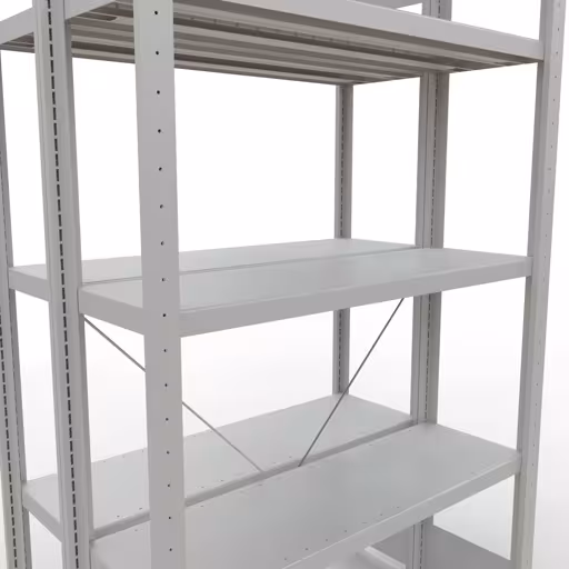 Produktbild Nr.15 des Artikels Grundregal, Doppelregal, Fachbodenregal Stecksystem MULTIplus250, 2000 x 1000 x (2x300) mm (HxBxT), 2x5 Fachböden, Kreuzstrebe, RAL 7035 lichtgrau aus der Produktreihe Fachbodenregale von der Marke Schulte Lagertechnik