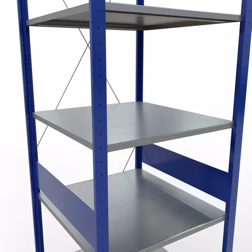 Grundregal, Fachbodenregal Stecksystem MULTIplus150, 3000 x 750 x 800 mm (HxBxT), 7 Fachböden, Kreuzstrebe, RAL 5010 enzianblau/verzinkt/verzinkt von der Marke Schulte Lagertechnik aus der Produktreihe Stecksystem