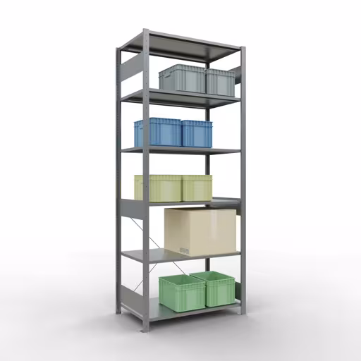 Abbildung Nr 13 des Artikels Grundregal, Fachbodenregal Stecksystem MULTIplus85, 2500 x 1000 x 600 mm (HxBxT), 6 Fachböden, Kreuzstrebe, verzinkt aus der Produktgruppe Stecksystem von der Marke Schulte Lagertechnik