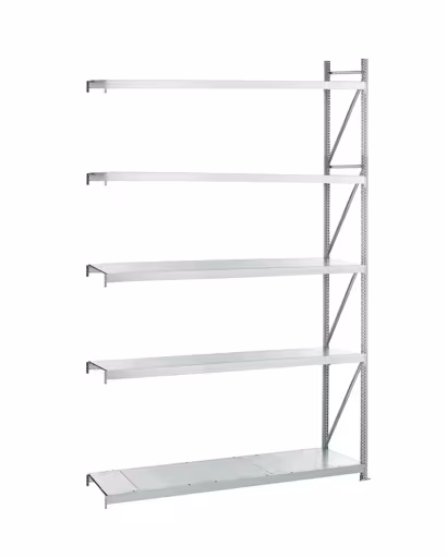 Andere Ansicht des Artikels Anbauregal, Weitspannregal WS 3000 mit Stahlpaneelen, 3000 x 2000 x 600 mm, verzinkt, 5 Ebenen, Fachlast 500 kg, Feldlast 2.500 kg aus der Kategorie Weitspannregale