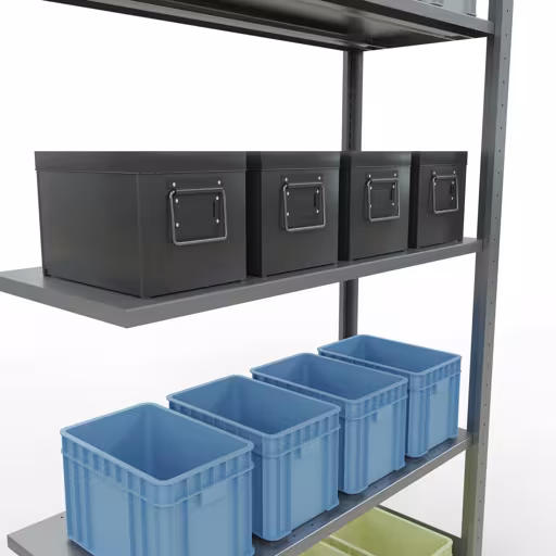 Produktbild Nr.7 des Artikels Anbauregal, Fachbodenregal Stecksystem MULTIplus150, 2000 x 1000 x 400 mm (HxBxT), 5 Fachböden, Längenriegel, verzinkt aus der Produktreihe Stecksystem von der Marke Schulte Lagertechnik
