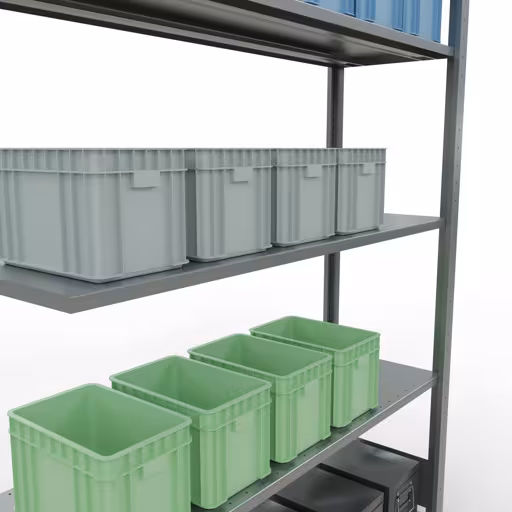 Produktbild Nr.14 des Artikels Anbauregal, Fachbodenregal Stecksystem MULTIplus150, 2000 x 1300 x 400 mm (HxBxT), 5 Fachböden, Längenriegel, verzinkt aus der Produktreihe Stecksystem von der Marke Schulte Lagertechnik