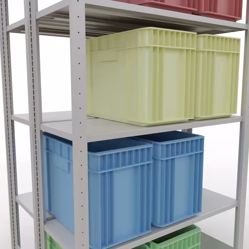 Andere Ansicht des Artikels Grundregal, Doppelregal, Fachbodenregal Stecksystem MULTIplus150, 2000 x 1000 x (2x400) mm (HxBxT), 2x5 Fachböden, Längenriegel, RAL 7035 lichtgrau aus der Kategorie Fachbodenregale