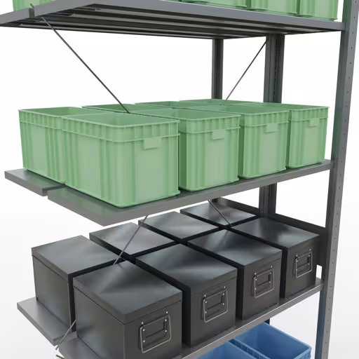 Abbildung Nr 11 des Artikels Anbauregal, Doppelregal, Fachbodenregal Stecksystem MULTIplus150, 3000 x 1000 x (2x600) mm (HxBxT), 2x7 Fachböden, Kreuzstrebe, verzinkt aus der Produktgruppe Fachbodenregale von der Marke Schulte Lagertechnik