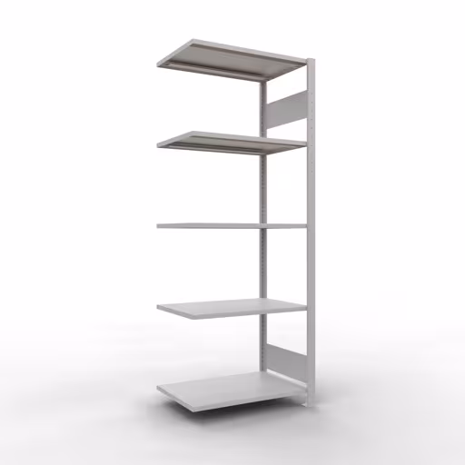 Anbauregal, Fachbodenregal Stecksystem MULTIplus150, 2000 x 750 x 500 mm (HxBxT), 5 Fachböden, Längenriegel, RAL 7035 lichtgrau von Schulte Lagertechnik mit der Artikelnr. 32655-75-LR