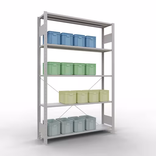 Stecksystem Grundregal 2000x1300x300 mm, Typ 150 kg, lichtgrau mit der Artikelnr. 32630-130 Stecksystem Grundregal 2000x1300x300 mm, Typ 150 kg, lichtgrau von Schulte Lagertechnik aus der Kategorie Stecksystem