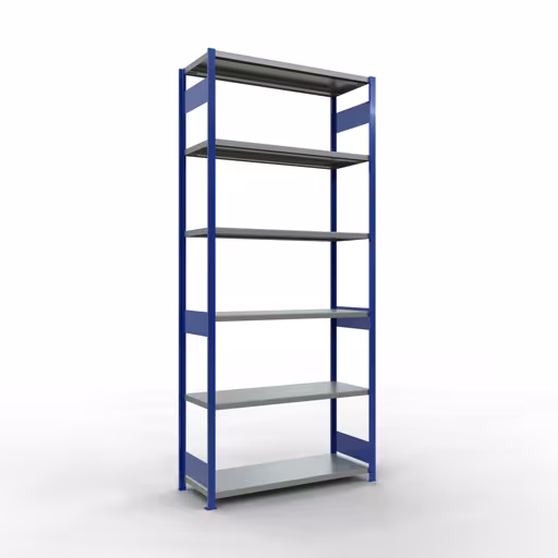 Grundregal, Fachbodenregal Stecksystem MULTIplus250, 3000 x 1300 x 500 mm (HxBxT), 7 Fachböden, Längenriegel, RAL 5010 enzianblau/verzinkt aus der Kategorie Grundregal mit der Artikelnummer 12952-130-LR-B