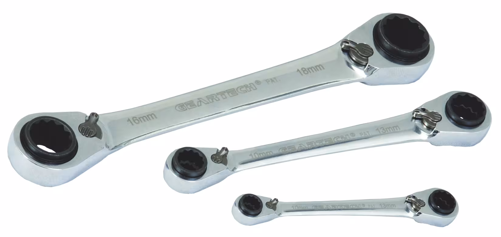 GearTech 4 in 1 Doppelring Schlüssel Satz 3tlg, 8-10 + 12-13 und 9-11 + 14-15 und 16-17 + 18-19 aus der Kategorie Ring- und Doppelringschlüssel mit der Artikelnummer 3463