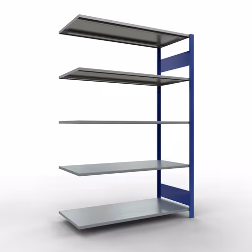 Anbauregal, Fachbodenregal Stecksystem MULTIplus150, 2000 x 1300 x 600 mm (HxBxT), 5 Fachböden, Längenriegel, RAL 5010 enzianblau/verzinkt aus der Kategorie Anbauregal mit der Artikelnummer 12765-130-LR-B