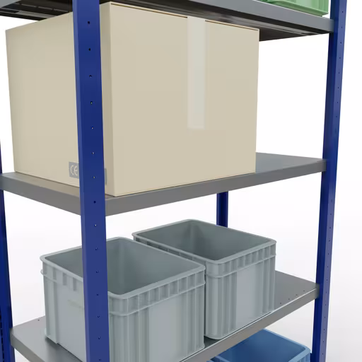 Abbildung Nr 10 des Artikels Grundregal, Fachbodenregal Stecksystem MULTIplus250, 2000 x 1000 x 500 mm (HxBxT), 5 Fachböden, Längenriegel, RAL 5010 enzianblau/verzinkt aus der Produktgruppe Stecksystem von der Marke Schulte Lagertechnik