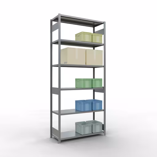 Grundregal, Fachbodenregal Stecksystem MULTIplus250, 3000 x 1300 x 500 mm (HxBxT), 7 Fachböden, Längenriegel, verzinkt von Schulte Lagertechnik mit der Artikelnr. 12952-130-LR