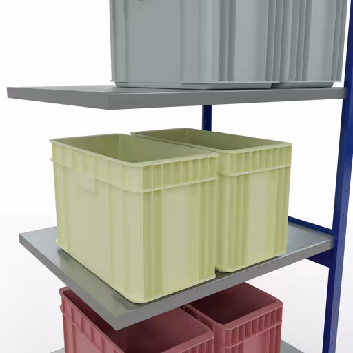 Abbildung Nr 15 des Artikels Anbauregal, Fachbodenregal Stecksystem MULTIplus250, 3000 x 1000 x 800 mm (HxBxT), 7 Fachböden, Längenriegel, RAL 5010 enzianblau/verzinkt aus der Produktgruppe Stecksystem von der Marke Schulte Lagertechnik