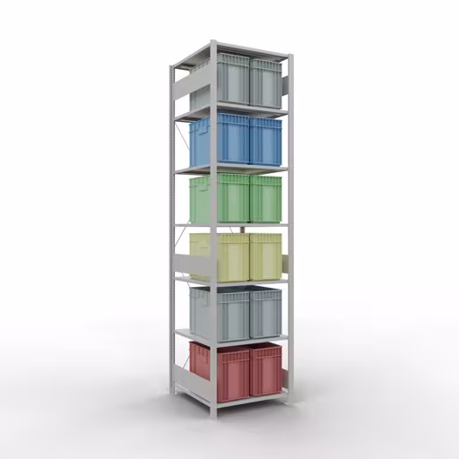 Grundregal, Fachbodenregal Stecksystem MULTIplus150, 3000 x 750 x 800 mm (HxBxT), 7 Fachböden, Kreuzstrebe, RAL 7035 lichtgrau von Schulte Lagertechnik aus der Kategorie Stecksystem