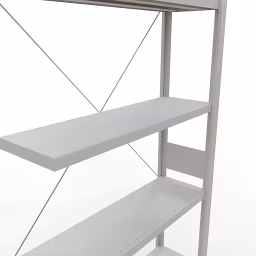 Anbauregal, Fachbodenregal Stecksystem MULTIplus330, 3000 x 1000 x 300 mm (HxBxT), 7 Fachböden, Kreuzstrebe, RAL 7035 lichtgrau von der Marke Schulte Lagertechnik aus der Produktreihe Stecksystem