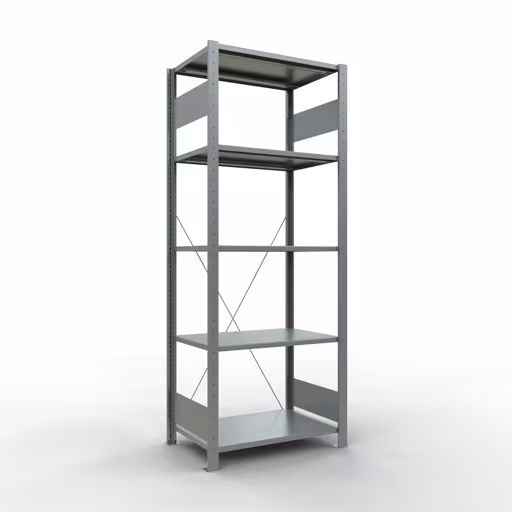 Grundregal, Fachbodenregal Stecksystem MULTIplus150, 2000 x 750 x 500 mm (HxBxT), 5 Fachböden, Kreuzstrebe, verzinkt aus der Kategorie Grundregal mit der Artikelnummer 12750-75