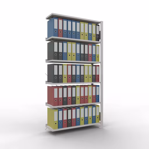 Anbauregal, Büro-Fachbodenregal Stecksystem MULTIplus85, 2000 x 1000 x 300 mm (HxBxT), 6 Fachböden, Kreuzstrebe, mit Anschlagleiste, lichtgrau von der Marke Schulte Lagertechnik aus der Produktreihe Büroregale