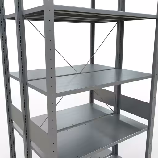 Produktbild Nr 11 des Artikels Grundregal, Doppelregal, Fachbodenregal Stecksystem MULTIplus150, 3000 x 1000 x (2x800) mm (HxBxT), 2x7 Fachböden, Kreuzstrebe, verzinkt Abbildung Nr 11 des Artikels Grundregal, Doppelregal, Fachbodenregal Stecksystem MULTIplus150, 3000 x 1000 x (2x800) mm (HxBxT), 2x7 Fachböden, Kreuzstrebe, verzinkt aus der Produktgruppe Fachbodenregale von der Marke Schulte Lagertechnik