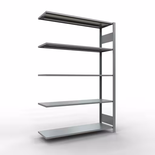 Anbauregal, Fachbodenregal Stecksystem MULTIplus150, 2000 x 1300 x 400 mm (HxBxT), 5 Fachböden, Längenriegel, verzinkt aus der Kategorie Anbauregal mit der Artikelnummer 12745-130-LR