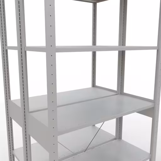 Weitere Ansicht des Artikels Grundregal, Doppelregal, Fachbodenregal Stecksystem MULTIplus150, 2500 x 1000 x (2x400) mm (HxBxT), 2x6 Fachböden, Kreuzstrebe, RAL 7035 lichtgrau aus der Kategorie Fachbodenregale