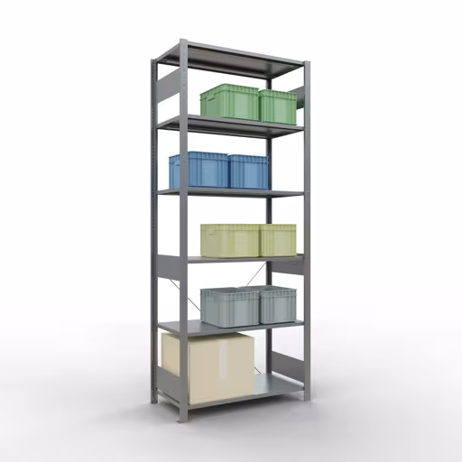 Grundregal, Fachbodenregal Stecksystem MULTIplus150, 2500 x 1000 x 500 mm (HxBxT), 6 Fachböden, Kreuzstrebe, verzinkt aus der Kategorie Grundregal mit der GTIN 4004514202611 Grundregal, Fachbodenregal Stecksystem MULTIplus150, 2500 x 1000 x 500 mm (HxBxT), 6 Fachböden, Kreuzstrebe, verzinkt von der Marke Schulte Lagertechnik aus der Produktreihe Stecksystem